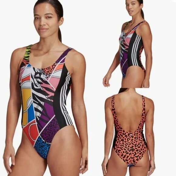 Adidas One Piece Swimsuit Plus Size 16 High Cut Colorful Animal Print - Picture 1 of 8